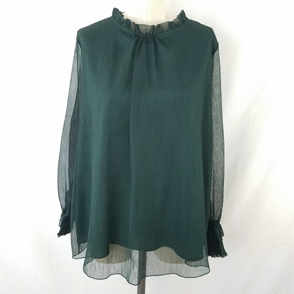 New Light Fashion Tops - Jewel Tone Emerald Green Crinkle Chiffon Blouse